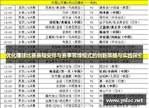 优化棒球比赛赛程安排与赛事管理模式的创新策略与实践探索