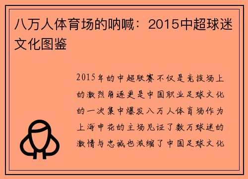 八万人体育场的呐喊：2015中超球迷文化图鉴